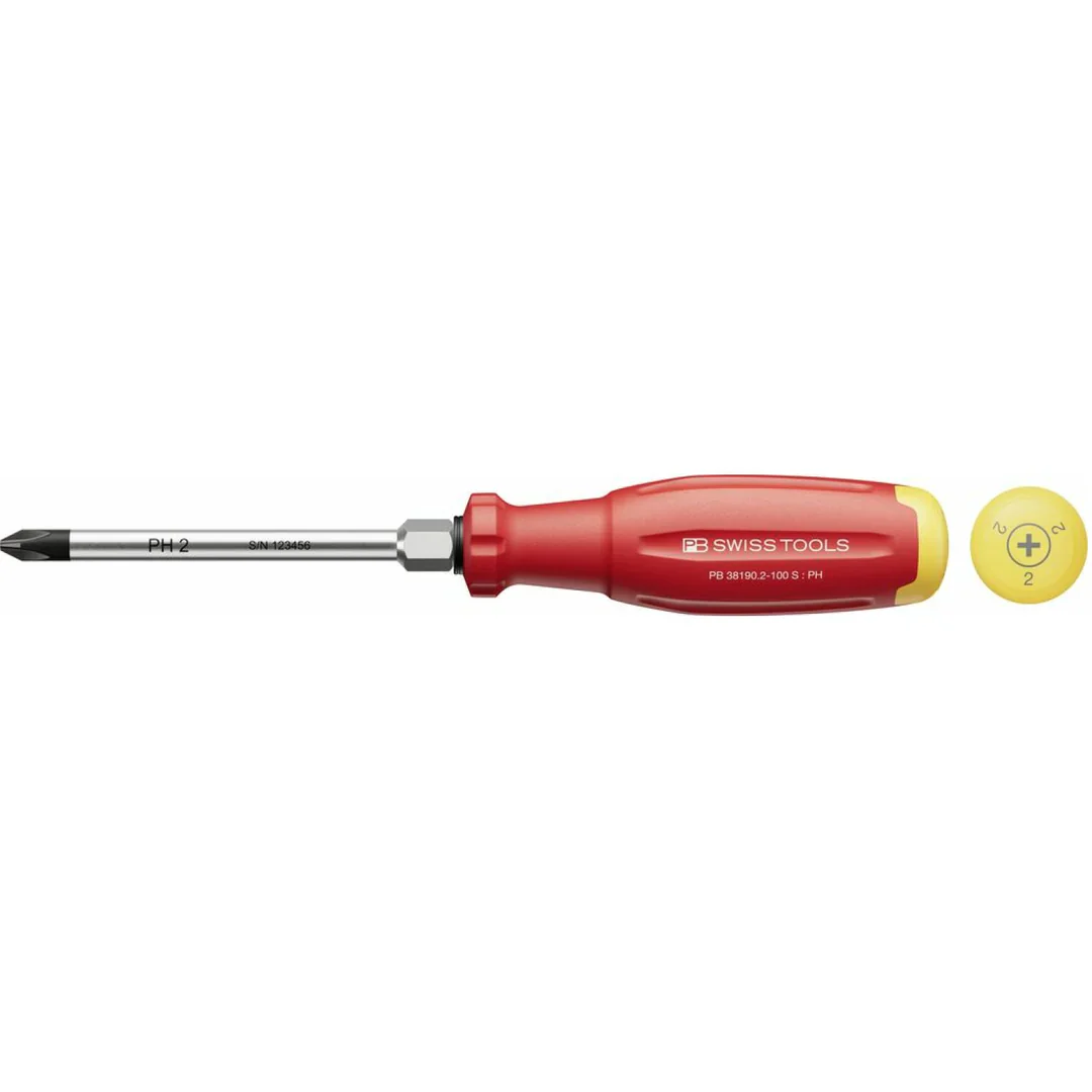 PB Swiss 38190.2-100 S SwissGrip Evo screwdrivers, with hexagonal wrench section for Phillips screws