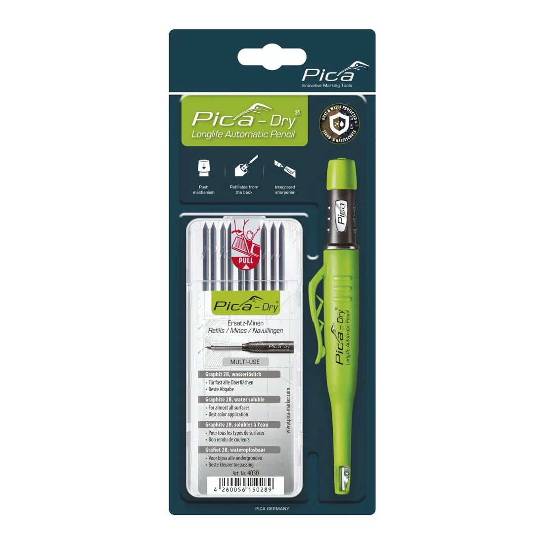 Pica DRY Automatic Pencil + Pica DRY Refill Set, Graphite 2B (10 Leads) - Image 2