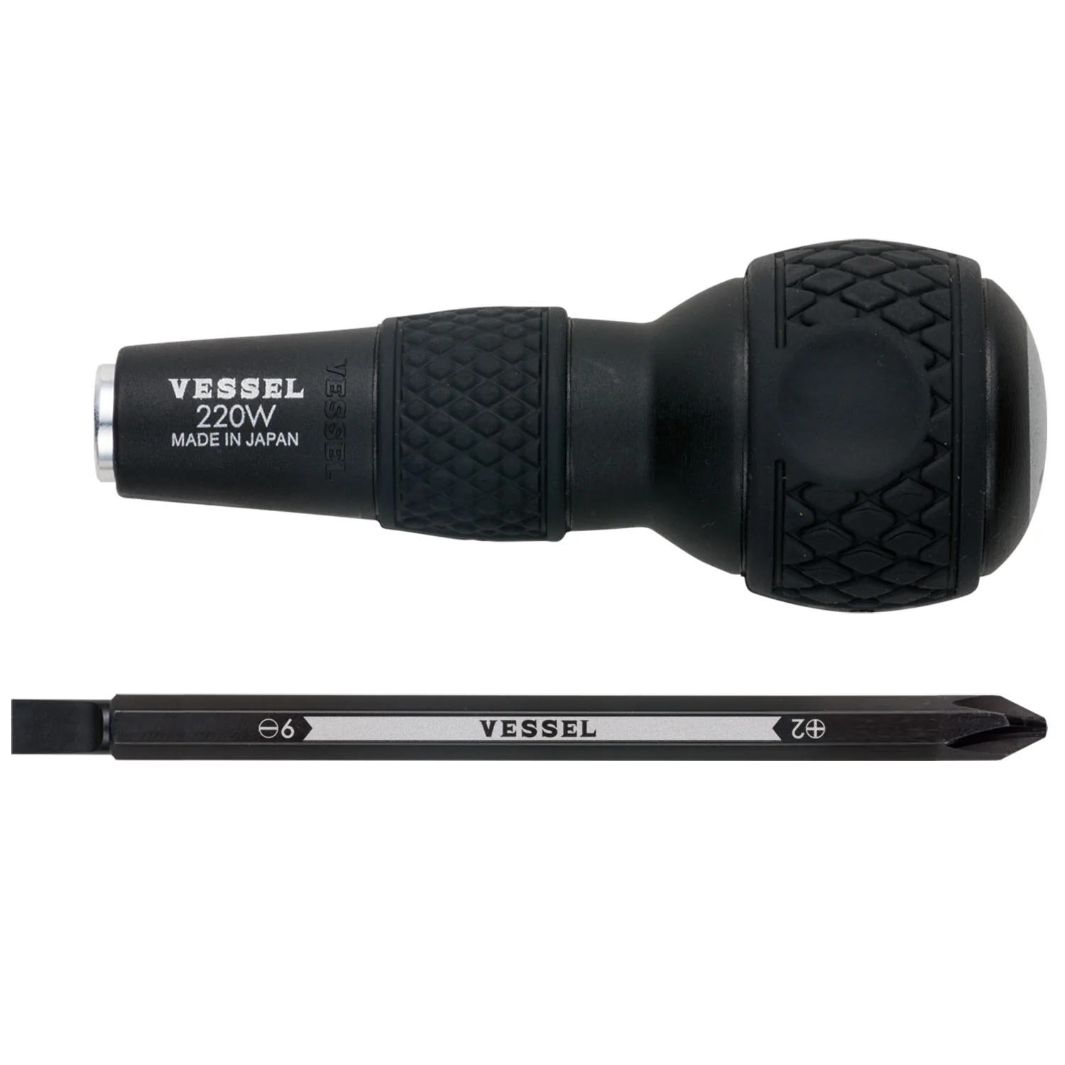 Vessel Ball-Grip Interchangeable Screwdriver No.220 (Ph No.2/Slotted 6) - Image 2
